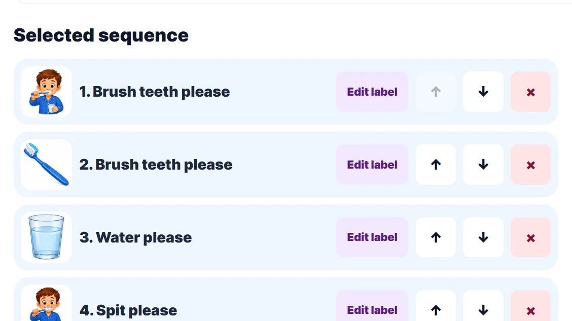 Routine Builder showing a routine as a numbered sequence of illustrated steps